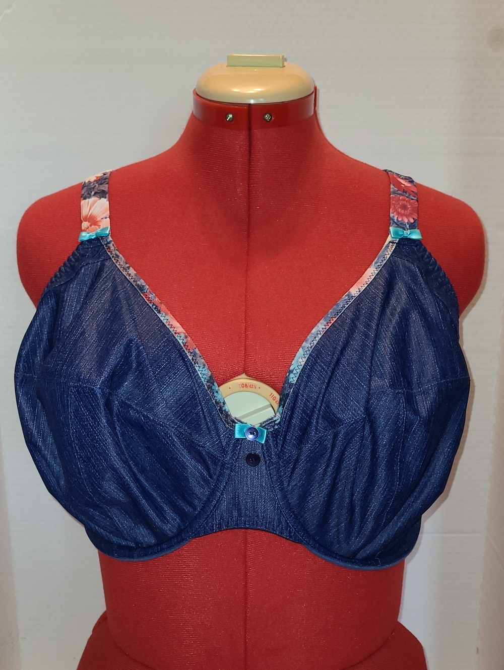 ELOMI Navy Blue Full Coverage Women's Bra with Floral Trim SIZE:38H